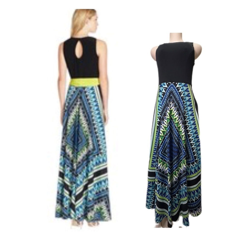 Eliza J Black and Blue Geometric Maxi Dress